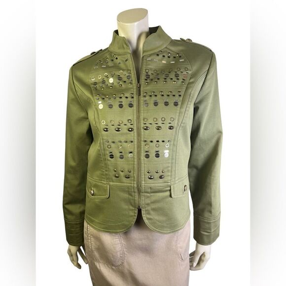 City Girl by Nancy Bolen NWOT Embellished Military Style Jacket Size Medium - Picture 7 of 8